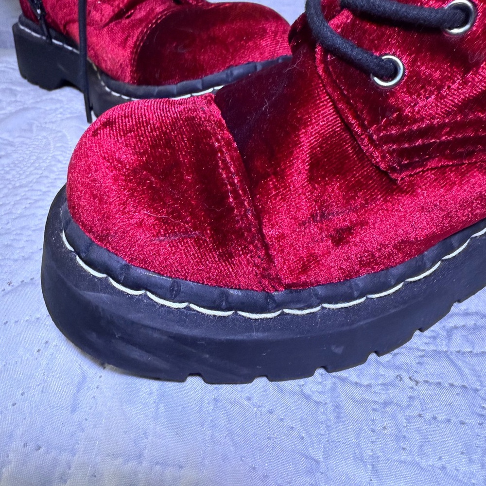 Anarchic By T.U.K. Burgundy Velvet Boots - Picture 7 of 8